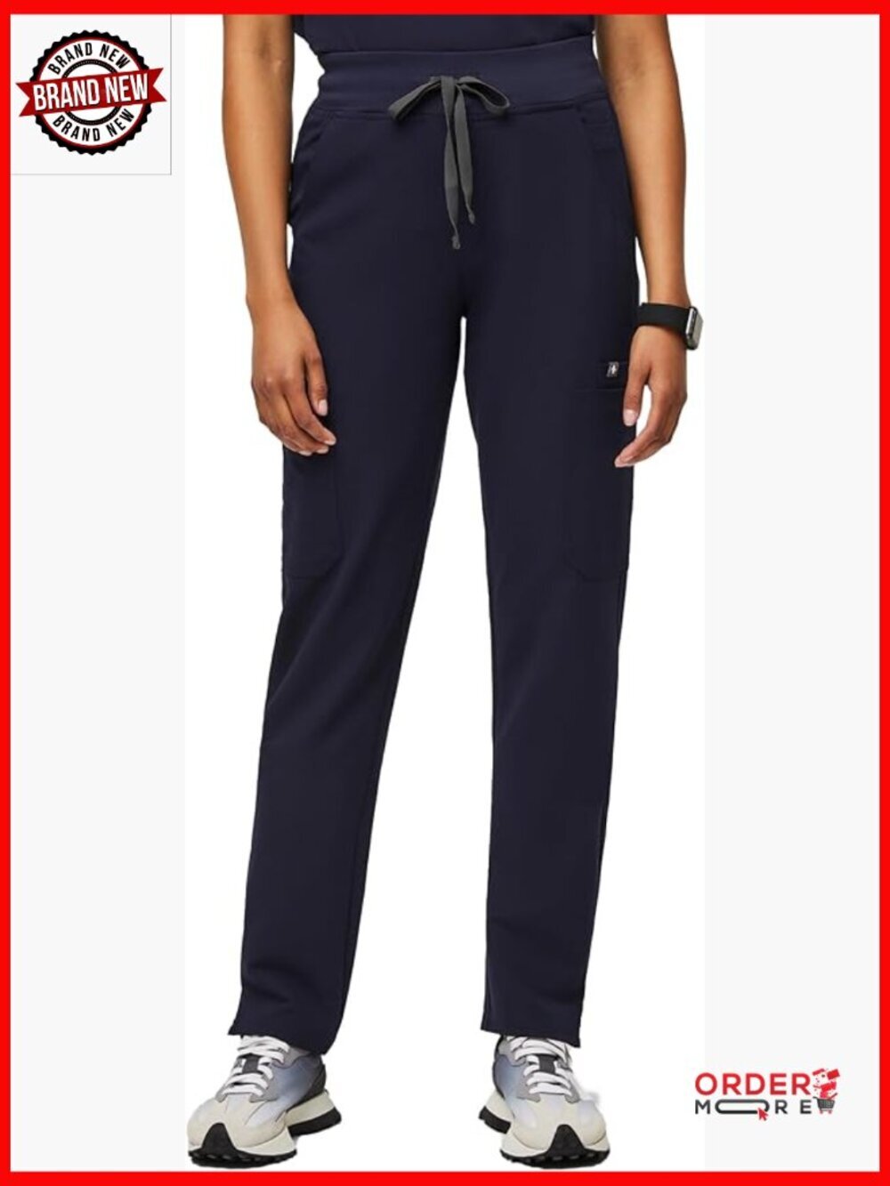 Women's High Waisted Skinny Scrub Pants 11 Pockets 4-Way Stretch